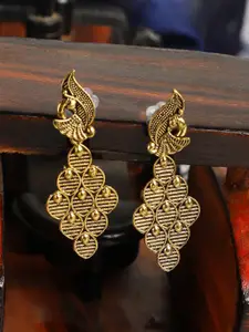 ANIKAS CREATION Gold-Plated Contemporary Antique Peacock Drop Earrings