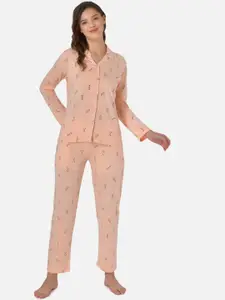 Klamotten Women Peach-Coloured Printed Night suit
