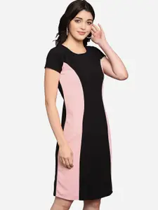 PURVAJA Women Peach-Coloured Colourblocked Sheath Dress