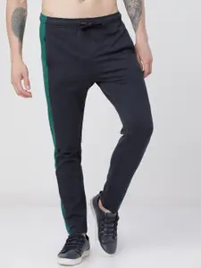 HIGHLANDER Men Navy Blue & Green Solid Slim-Fit Track Pants