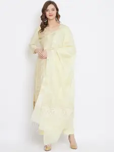 Safaa Cream-Coloured & Gold-Toned Cotton Blend Woven Design Unstitched Dress Material For Summer
