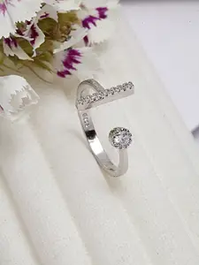 Ferosh Silver-Toned White Stone-Studded Adjustable Finger Ring