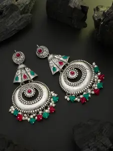 aadita Silver-Plated & Pink Contemporary Drop Earrings