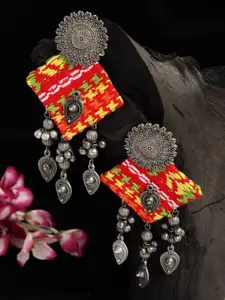 Moedbuille Ghungroo Studded Tribal Design Oxidised Silver Plated Handcrafted Chandbalis