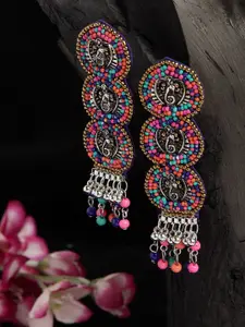 Moedbuille Multi Color Beads Studded Oxidised Silver Plated Handcrafted Contemporary Earrings