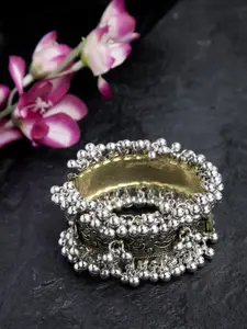 Moedbuille Beads Studded Floral Design Oxidised Gold Plated Handcrafted Tribal Bracelet