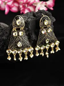 Moedbuille Kundan Studded Handpainted Black Meenakari Design Gold Plated Handcrafted Brass Jhumkas