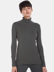 U.S. Polo Assn. Women Grey Ribbed Pullover Sweater