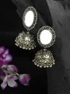 Moedbuille Mirror Studded Chandelier Design Oxidised Gold Plated Handcrafted Jhumkas