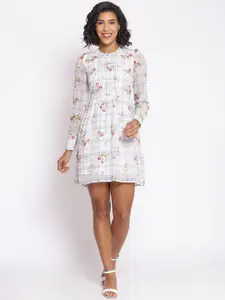 Cottinfab Women White Printed Fit and Flare Dress