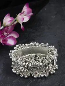 Moedbuille Beads Studded Floral Design Oxidised Silver Plated Handcrafted Tribal Bracelet