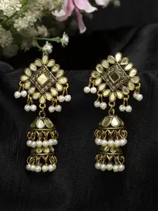 Moedbuille Mirror Studded Oxidised Gold Plated Handcrafted Layered Design Jhumkas