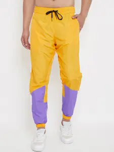 FUGAZEE Men Yellow & Purple Colourblocked Slim-Fit Joggers