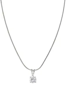 OOMPH Silver-Toned & White CZ-Studded Handcrafted Pendant With Chain