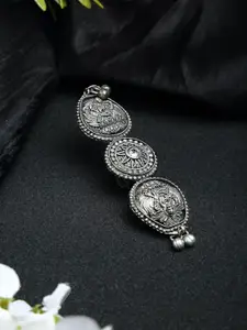 Moedbuille White Stone Studded Laxmi Design Oxidised Silver Plated Handcrafted Finger Ring