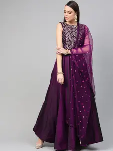 Chhabra 555 Women Purple Embroidered Maxi Dress