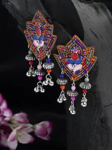 Moedbuille Multi Color Beads Studded Oxidised Silver Plated Handcrafted Tasselled Earrings