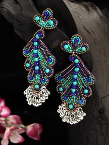 Moedbuille Turquoise Blue Beads Studded Oxidised Silver Plated Handcrafted Afghan Design Jhumkas