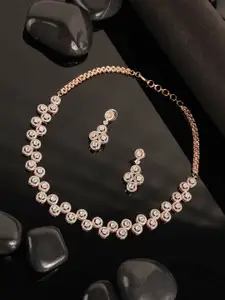 ANIKAS CREATION Rose Gold-Plated American Diamond Stone Studded Choker Necklace