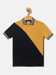 Instafab Boys Mustard Yellow & Black Colourblocked Round Neck T-shirt