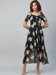 RARE Women Navy Blue Printed Maxi Dress