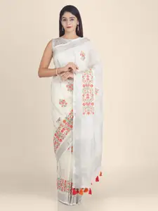 KAJREE Off-White Woven Design Pure Linen Saree