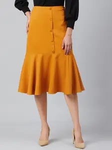 Marie Claire Mustard-Yellow A-Line Midi Skirt
