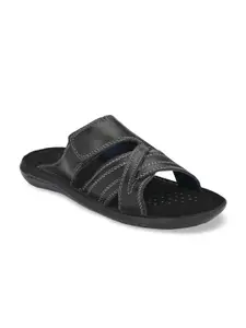 Delize Men Black Leather Comfort Sandals