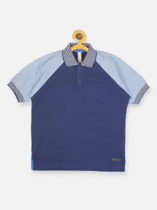 Instafab Boys Navy Blue Solid Polo Collar T-shirt