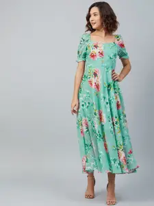 RARE Women Green Printed Maxi Dress