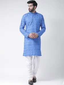 Hangup Men Blue Ikat Print Kurta