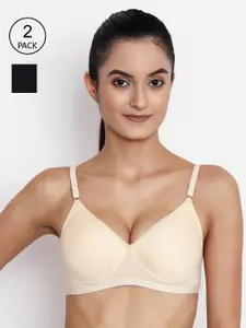 ABELINO Black & Beige Solid Non-Wired Lightly Padded T-shirt Bra