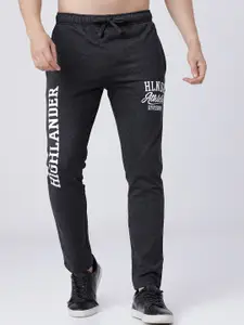 HIGHLANDER Men Charcoal Black Typography Slim-Fit Track Pants