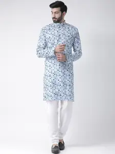 Hangup Men White Geometric Printed Kurta