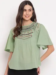 Mayra Sea Green Embroidered Top
