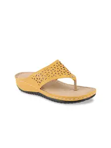 Shoetopia Women Yellow Textured Comfort Heels