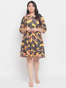Amydus Women Plus Size Yellow Printed A-Line Dress