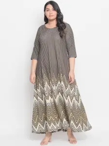 Amydus Women Plus Size Yellow & Grey Printed A-Line Maxi Dress