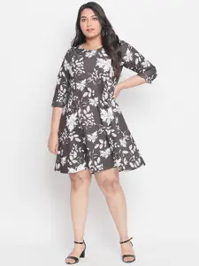 Amydus Women Plus Size Black Printed A-Line Dress
