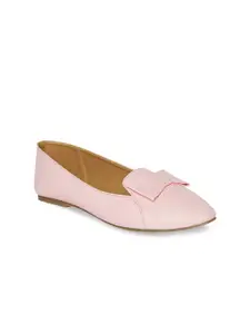 People Women Pink Solid Leather Ballerinas