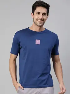 RARE RABBIT Men Navy Blue Solid Round Neck T-shirt