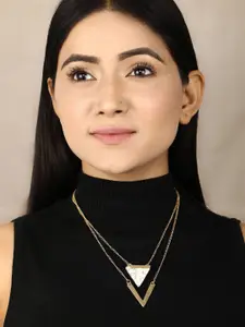 Priyaasi Gold-Toned & White Brass Gold-Plated Layered Necklace