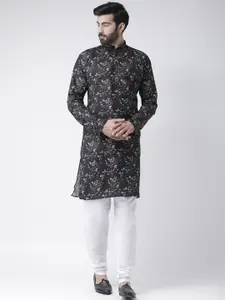 Hangup Men Black & Off White Quirky Printed Kurta