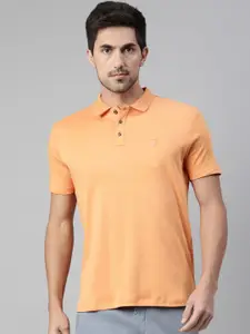 RARE RABBIT Men Orange Solid Polo Collar T-shirt