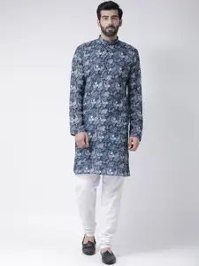 Hangup Men Navy Blue Printed Kurta