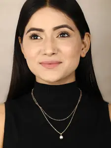 Priyaasi Gold-Toned & White Brass Gold-Plated Layered Necklace