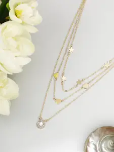 Priyaasi Gold-Toned & White Brass Gold-Plated Layered Necklace