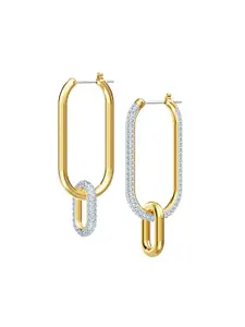SWAROVSKI White & Gold Toned Time Hoop Pierced Earrings