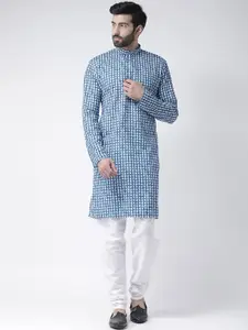 Hangup Men Blue & White Quirky Printed Kurta