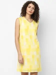 Allen Solly Woman Women Yellow Printed Viscose Rayon Sheath Dress